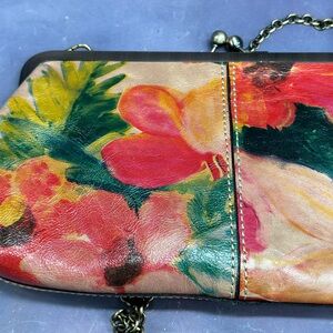 Patricia Nash Floral Kiss Lock Leather Clutch With Chain Strap Beautiful Unused